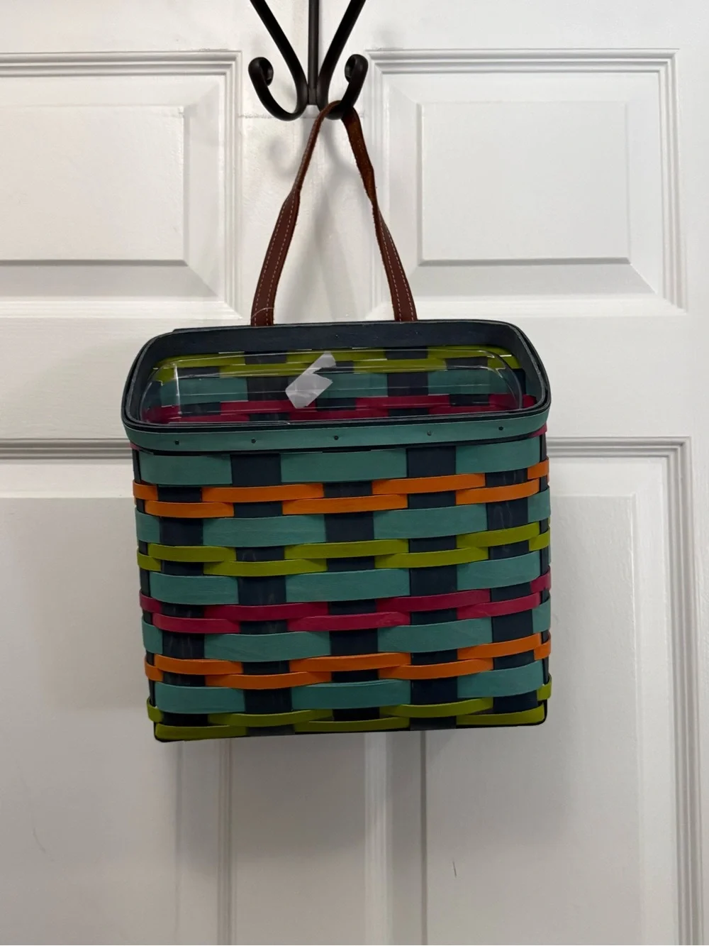 Longaberger Multicolor Woven Basket Tote - Teal, Orange, Lime & Magenta